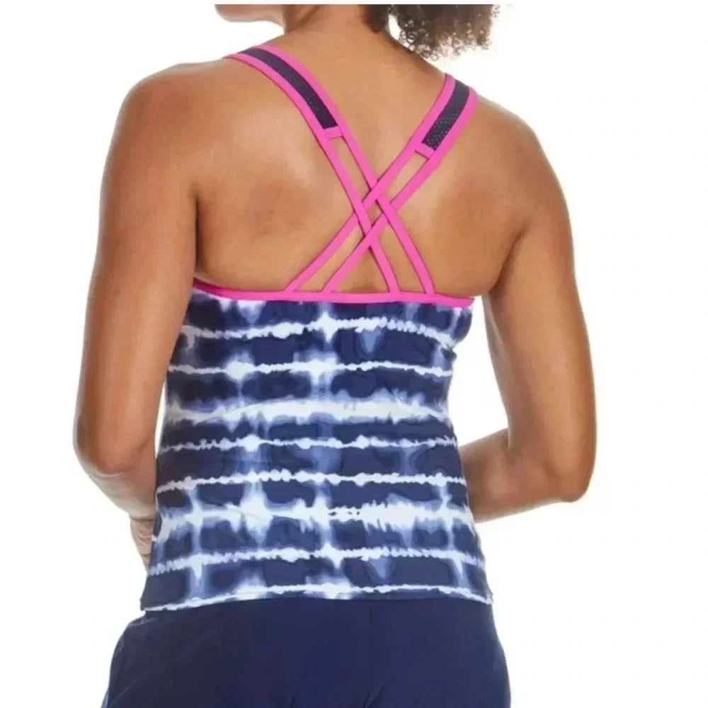Zeroxposur Cross Back Strap Tankini Swimsuit Navy Blue Tie-Dye Size XS (6)
